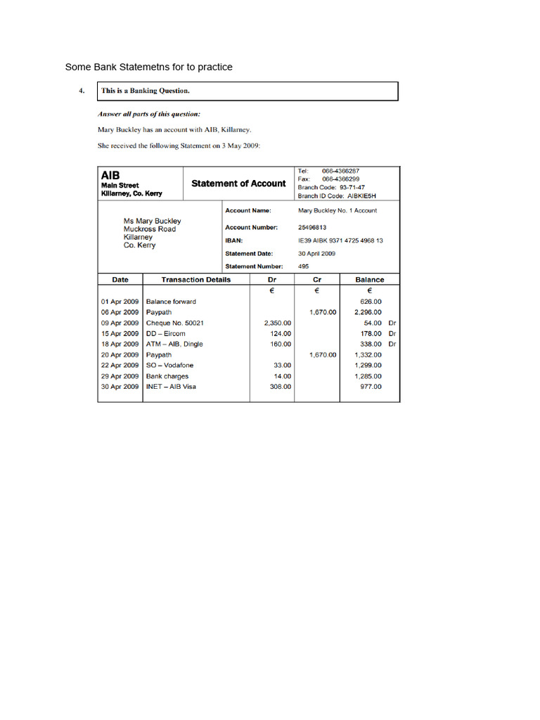 Bank Statement Practice | PDF