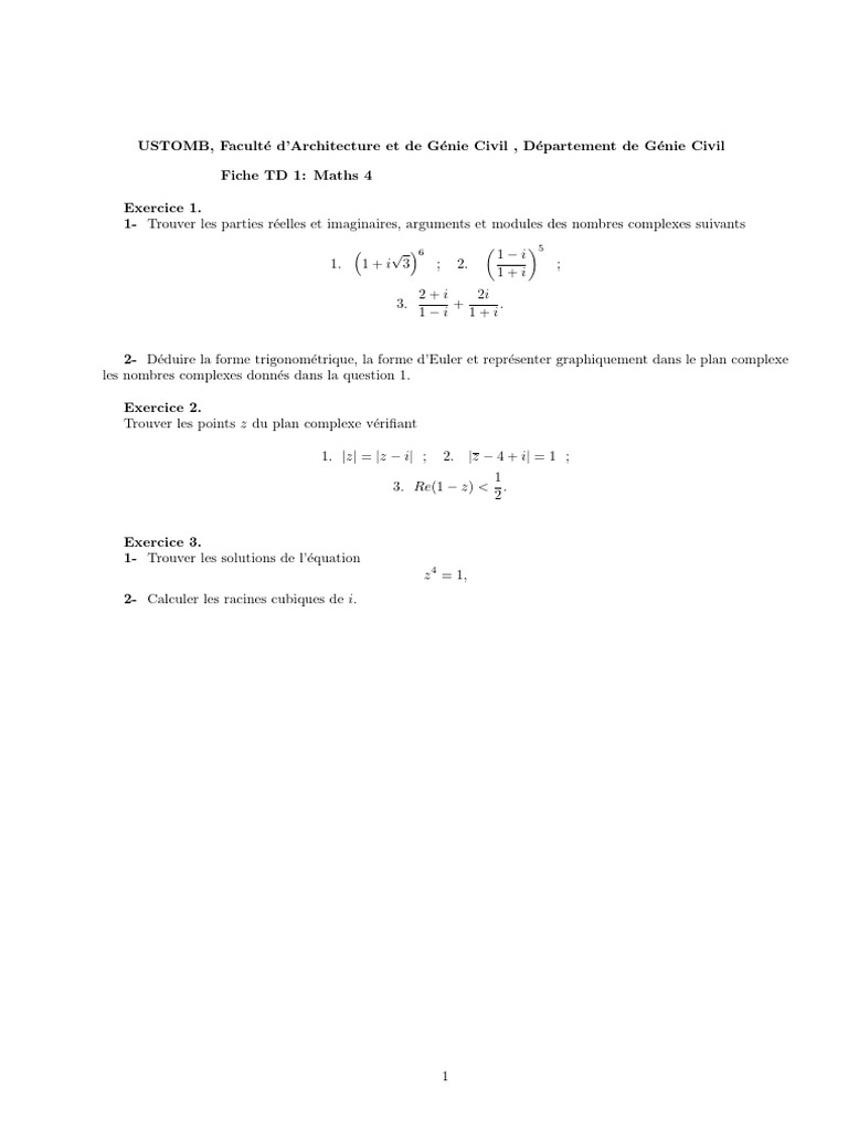 Fiche TD 1 Maths 4 1 | PDF