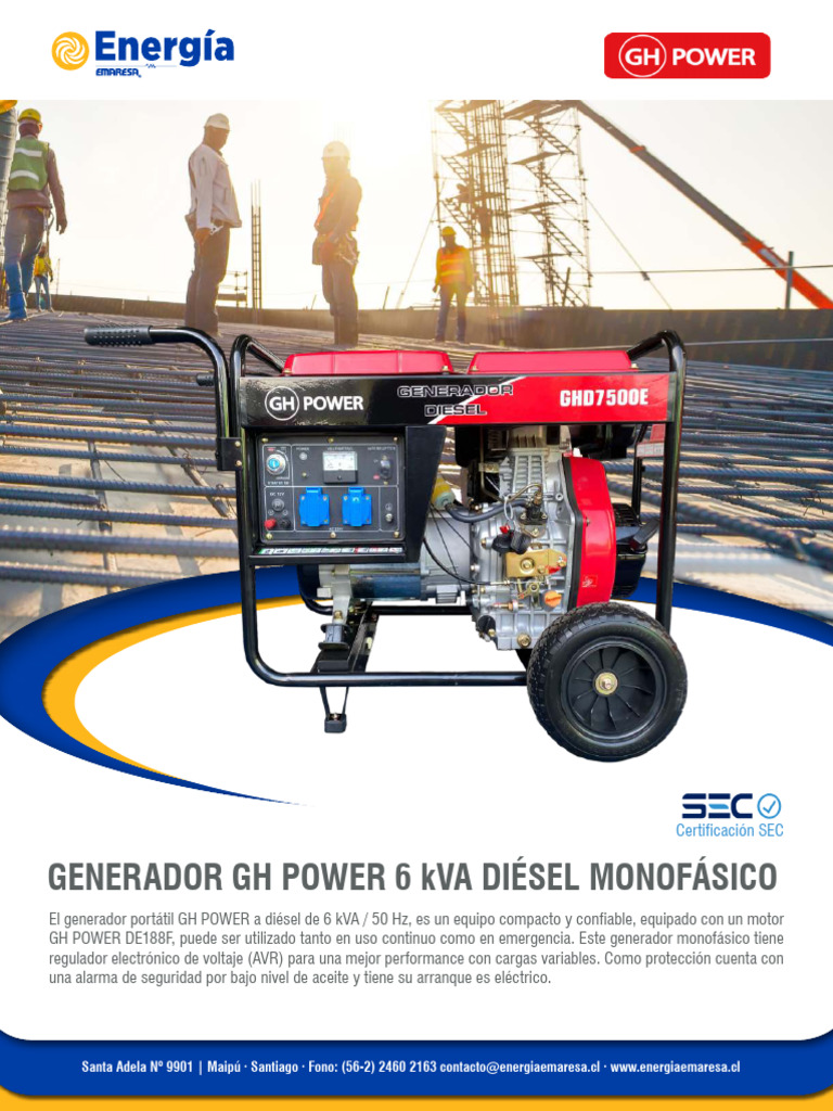 Ficha Generador GH Power 6 KW GHD7500E Diesel 1 | PDF | Generador ...
