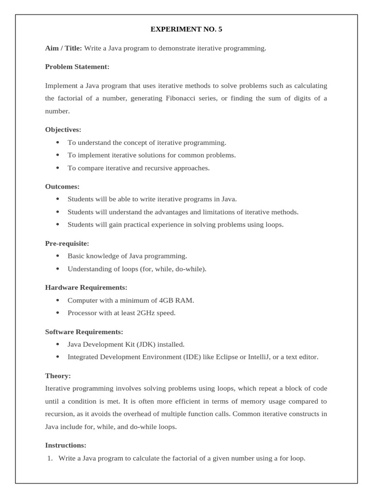 Cs306 CW Experiment No-5 (Iterative) | PDF | Control Flow | Java ...