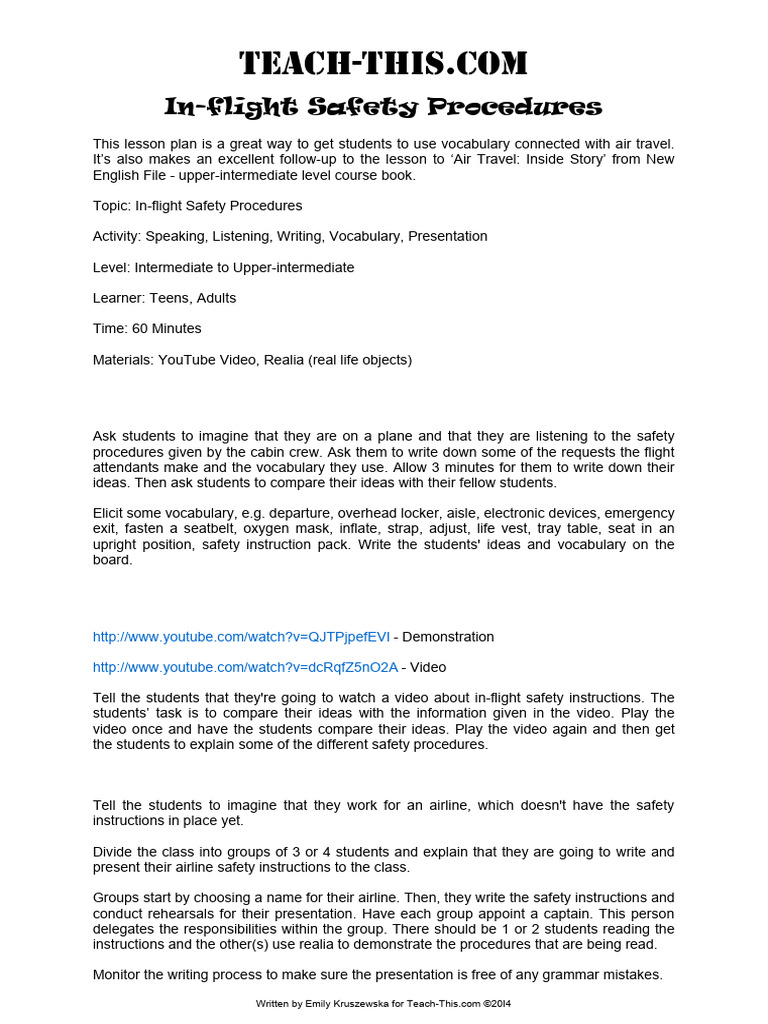 In Flight Safety Procedures | PDF | Flight Attendant | Aviation ...