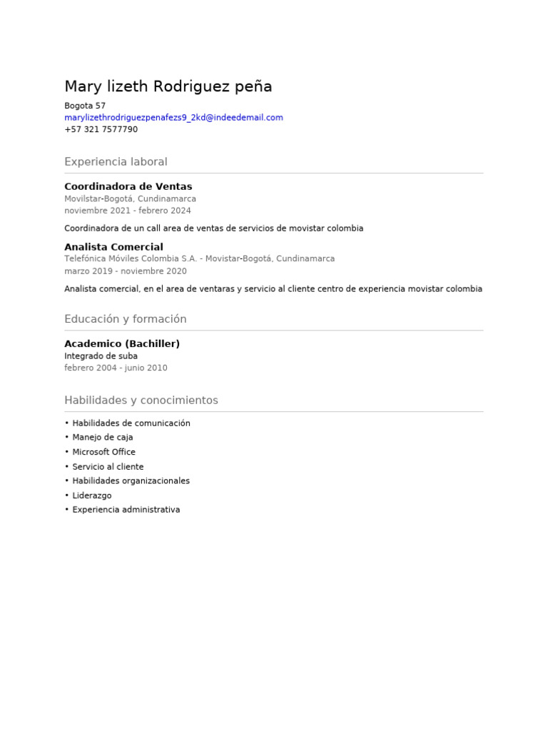 Cv Mary Lize Th Rodriguez Pe ñ A | PDF