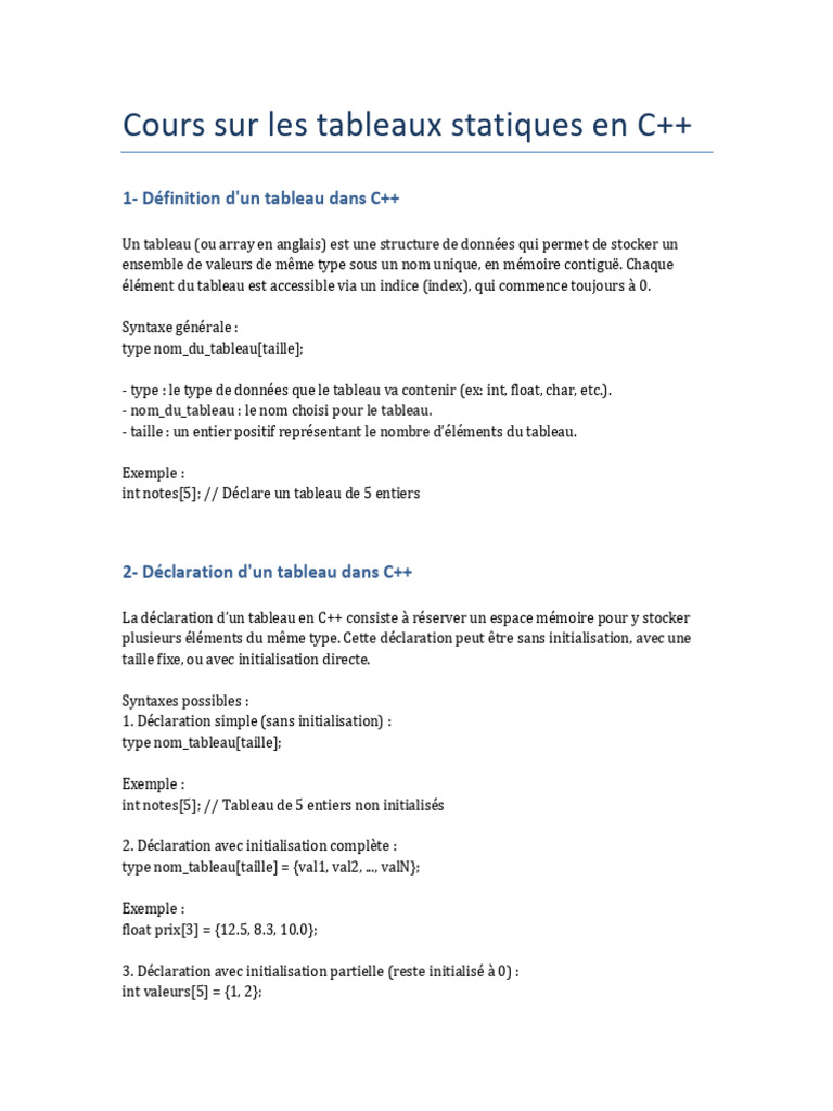 Cours Tableaux Statique CPP | PDF | C ++ | Informatique