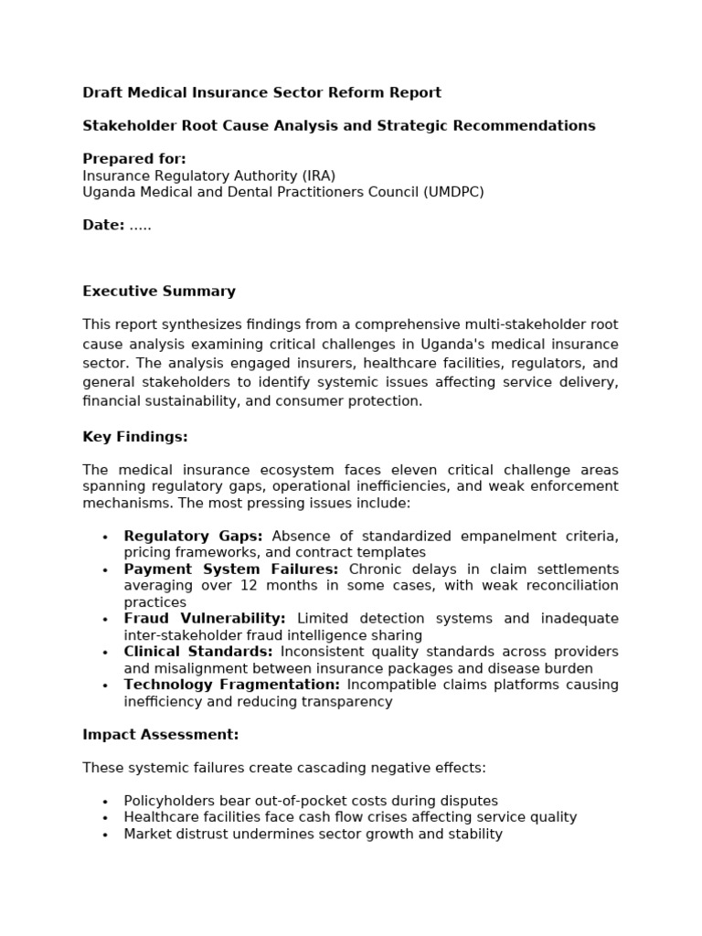 Draft Medical Insurance Sector Reform Report | PDF | Insurance | Health ...