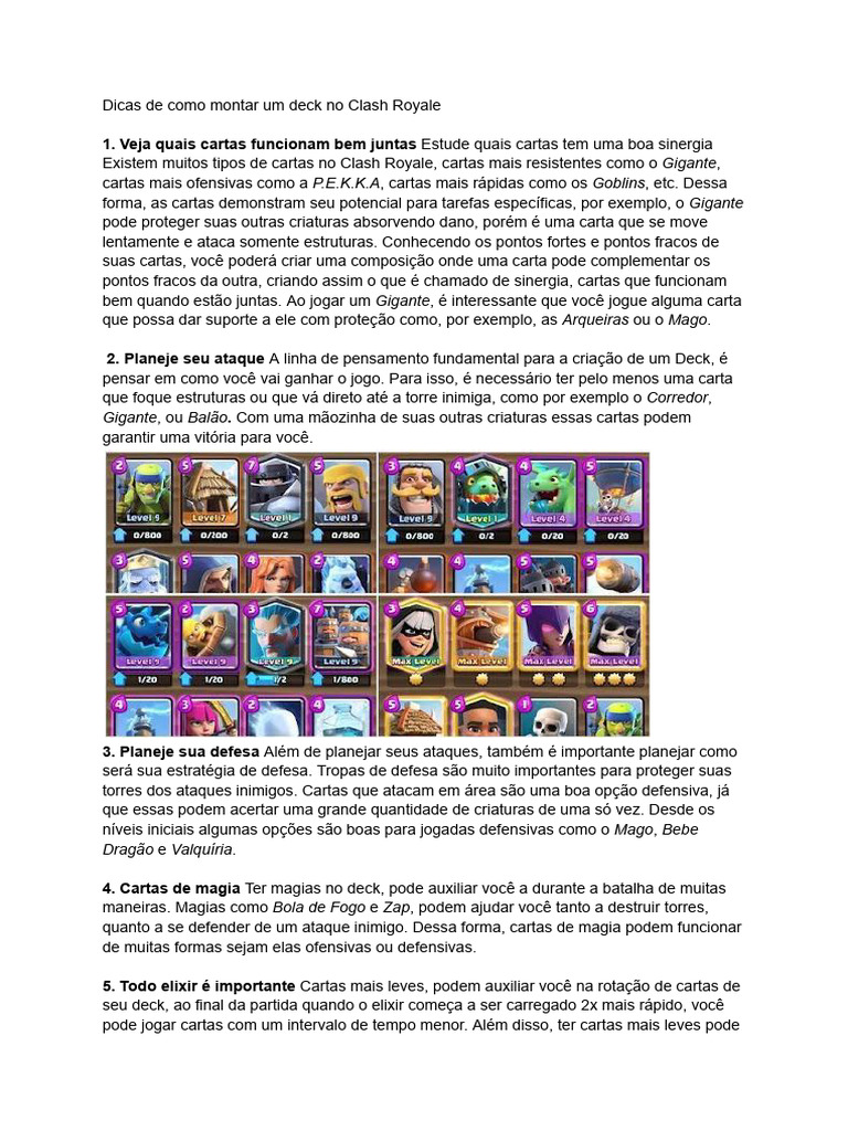 Dicas de Como Montar Um Deck No Clash Royale | PDF