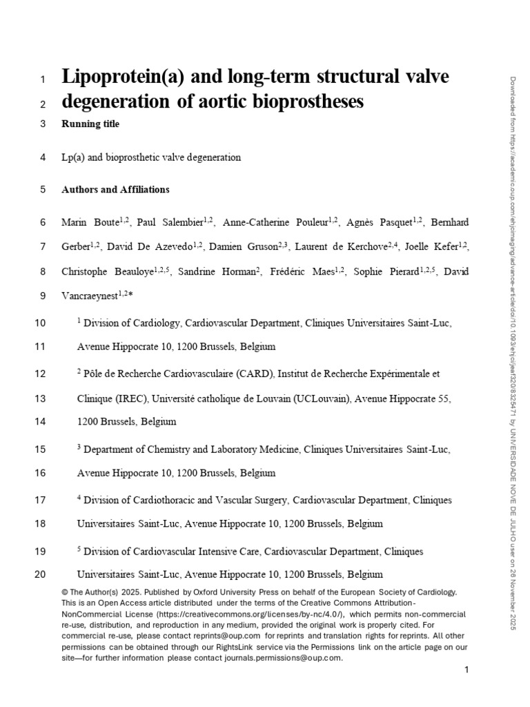 LP (A) and Long-Term Structural Valve Degeneration Bioprótese Aórtica ...
