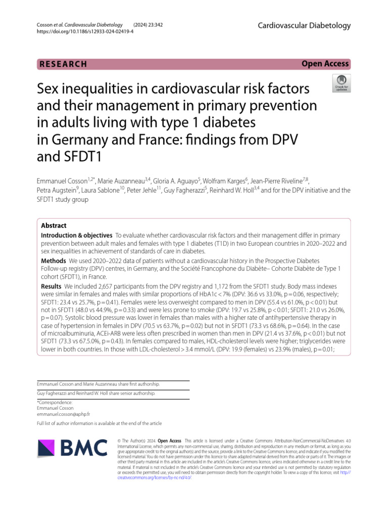Sex inequalities in cardiovascular risk factors and their management in ...