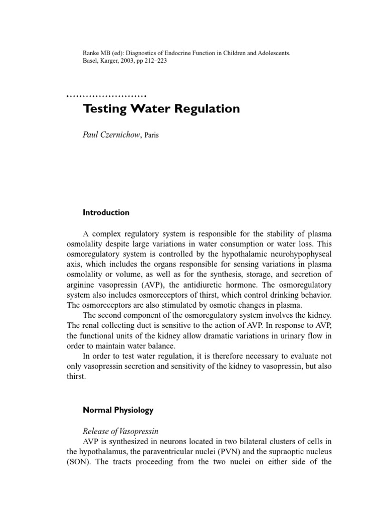 Testing Water Regulation PDF Kidney Hypothalamus