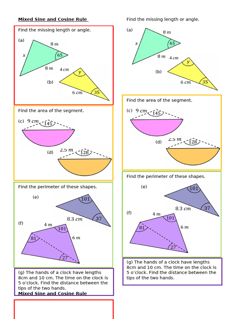 Mixed Sine and Cosine Practice Strips | PDF