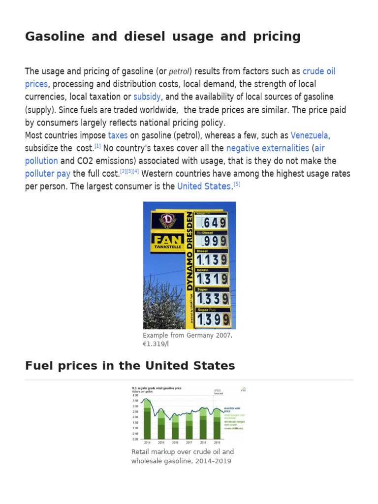 Gasoline and Diesel Usage and Pricing - Wikipedia | PDF | Gasoline And ...