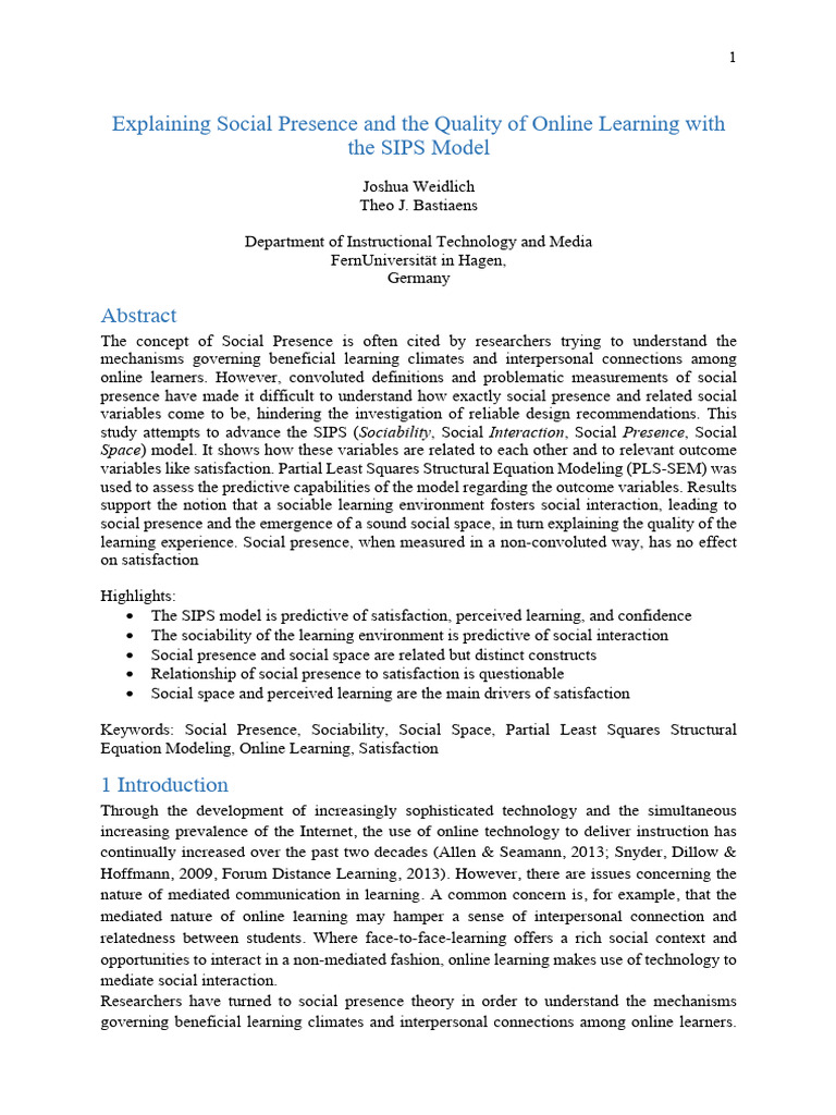 Explaining Social Presence and The Quality of Online Learning With ...