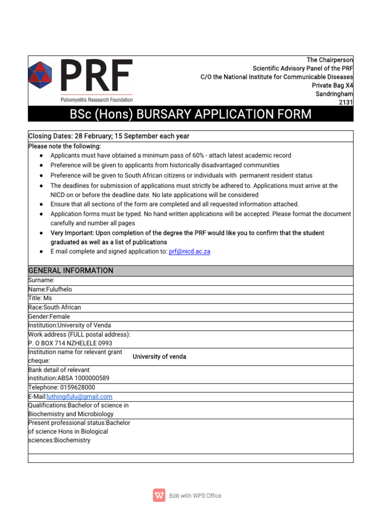 Prf Bursary -1 | PDF