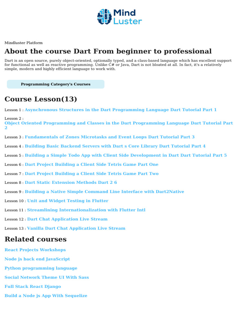 Dart From Beginner To Professional Course Content | PDF