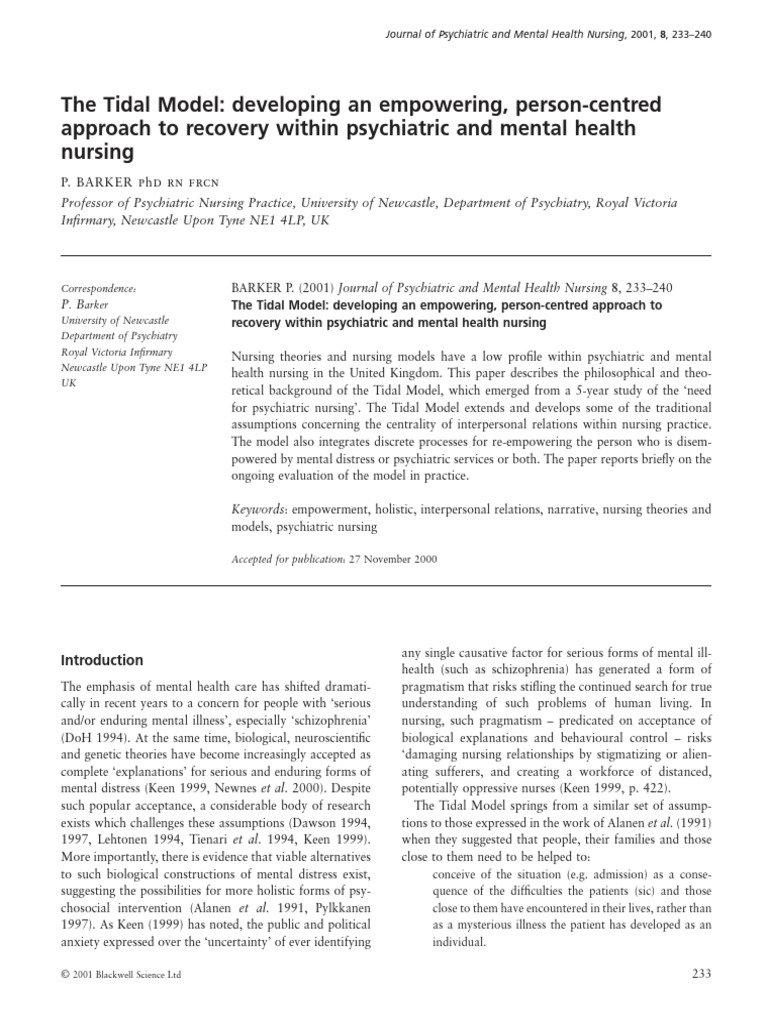 Barker 2001 The Tidal Model | PDF | Psychiatry | Mental Health