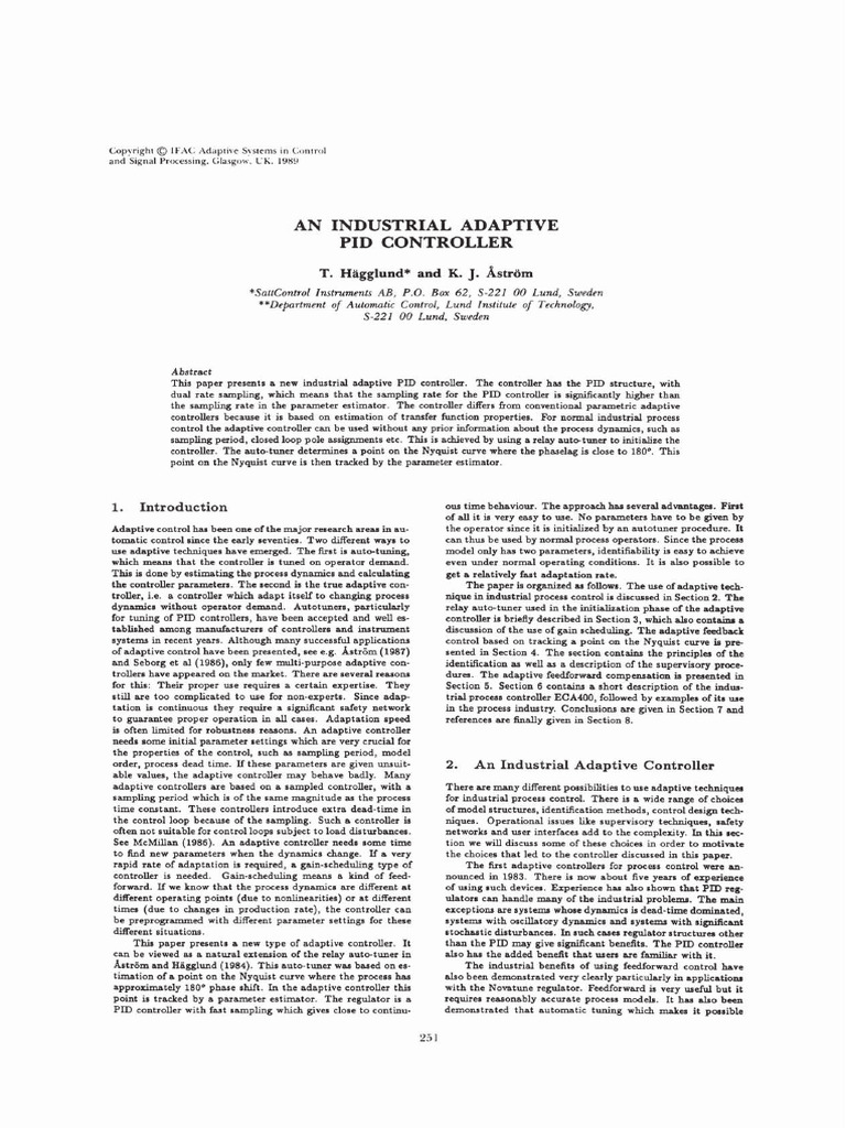 An Industrial Adaptive PID Controller Old | PDF | Control Theory | Feedback