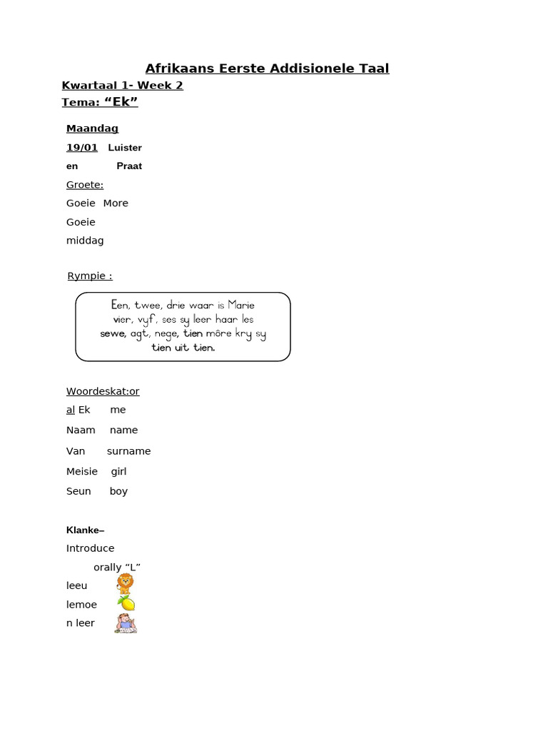 Afrikaans Preps T1 W2 | PDF