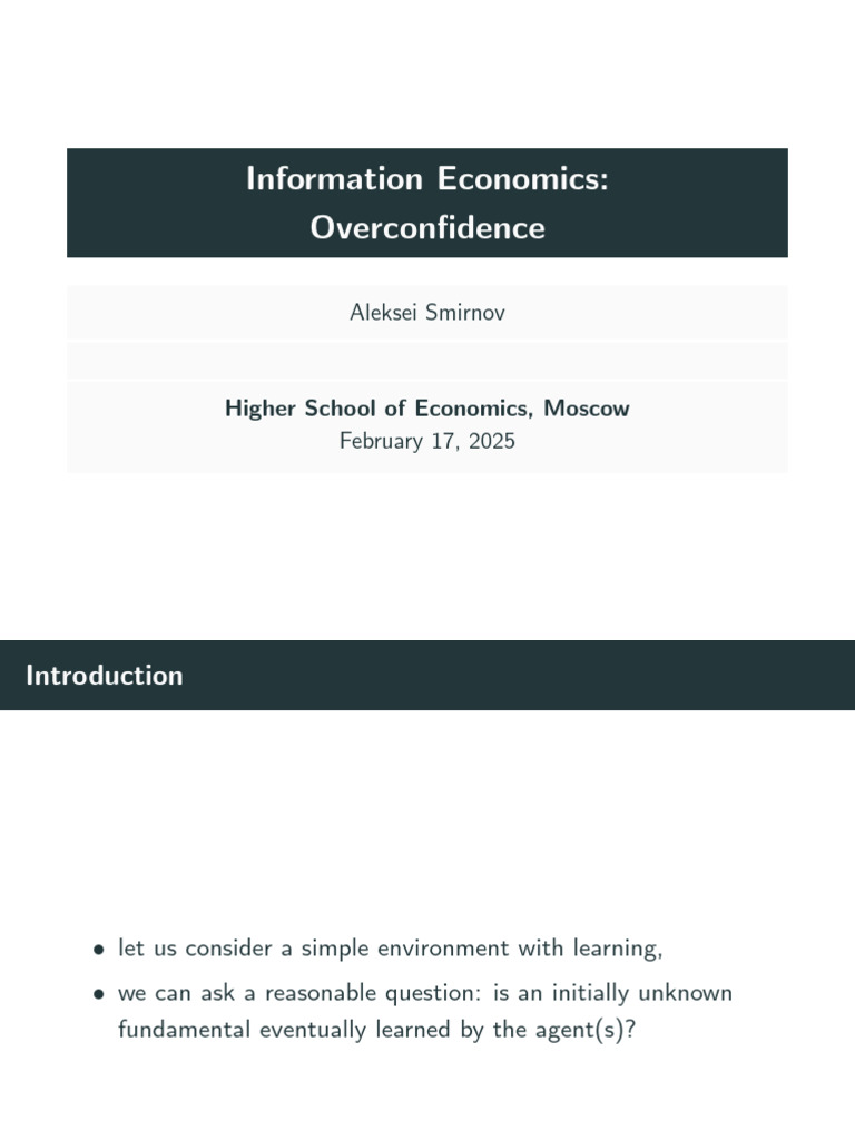 Information Economics: Overconfidence lecture | PDF | Rationality | Utility