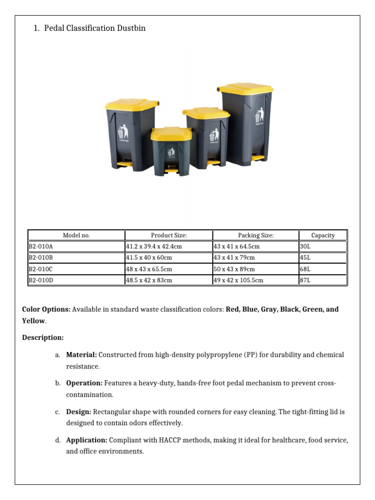 Pedal Classification Dustbin | PDF