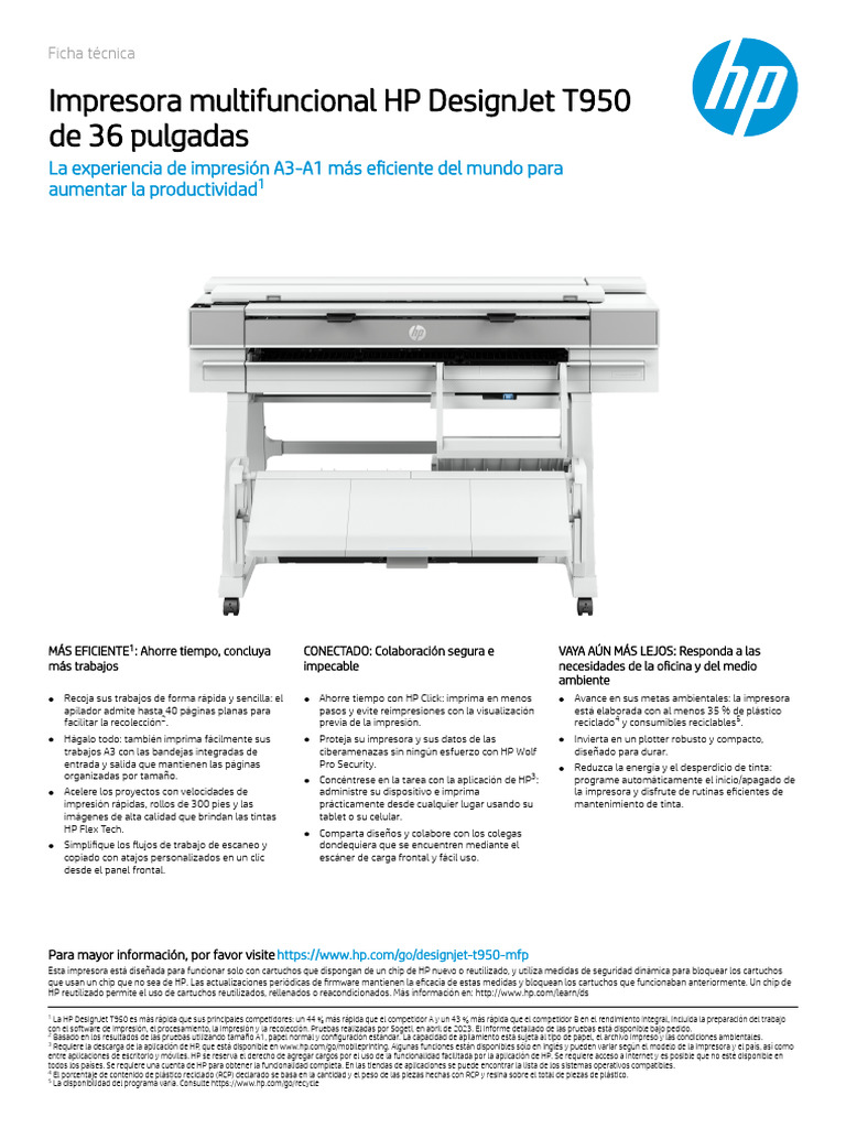 HP DesignJet T950 | PDF | Impresora (Computación) | Informática