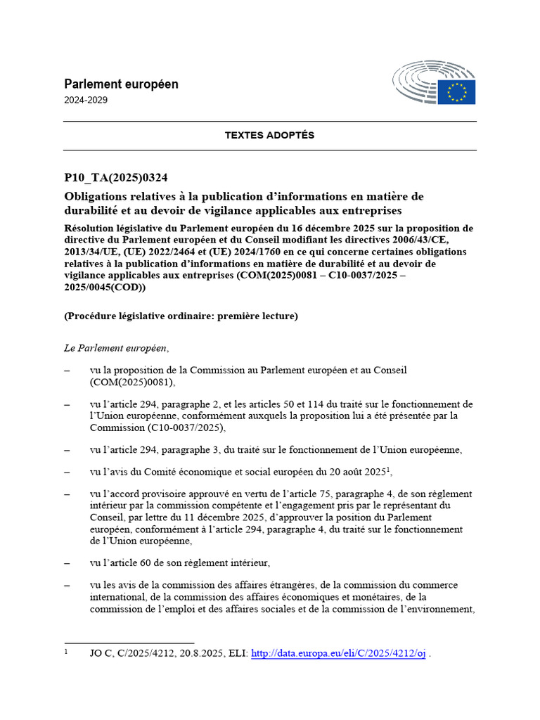 Résolution Législative Du Parlement Européen Du 16 Décembre 2025 Sur La ...