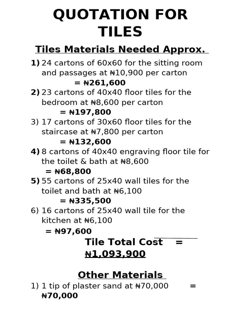 Quotation For Tiles | PDF