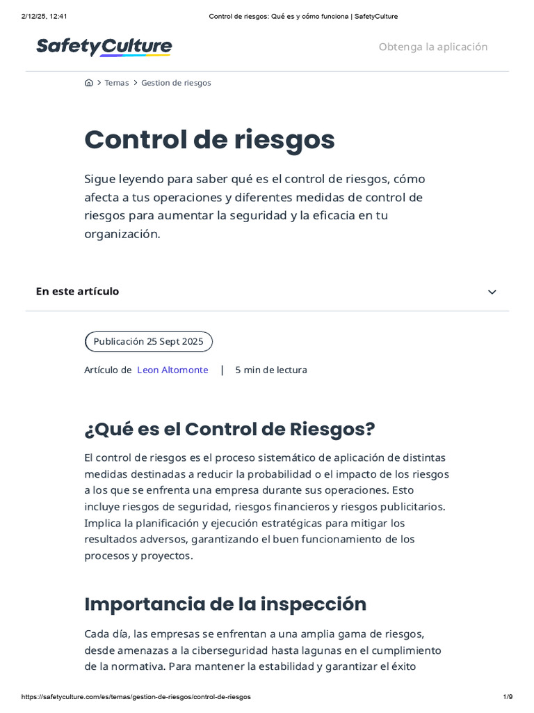 Control de Riesgos - Qué Es y Cómo Funciona - SafetyCulture | PDF | La ...