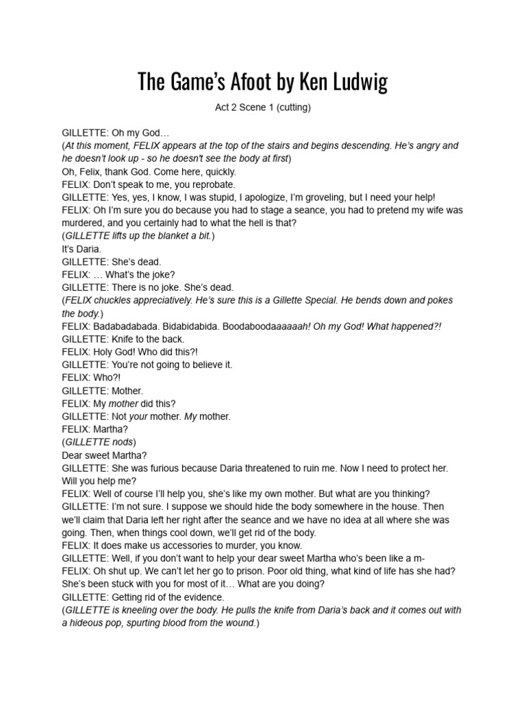 Game's Afoot Scene Cutting and Superior Donuts Monologue | PDF