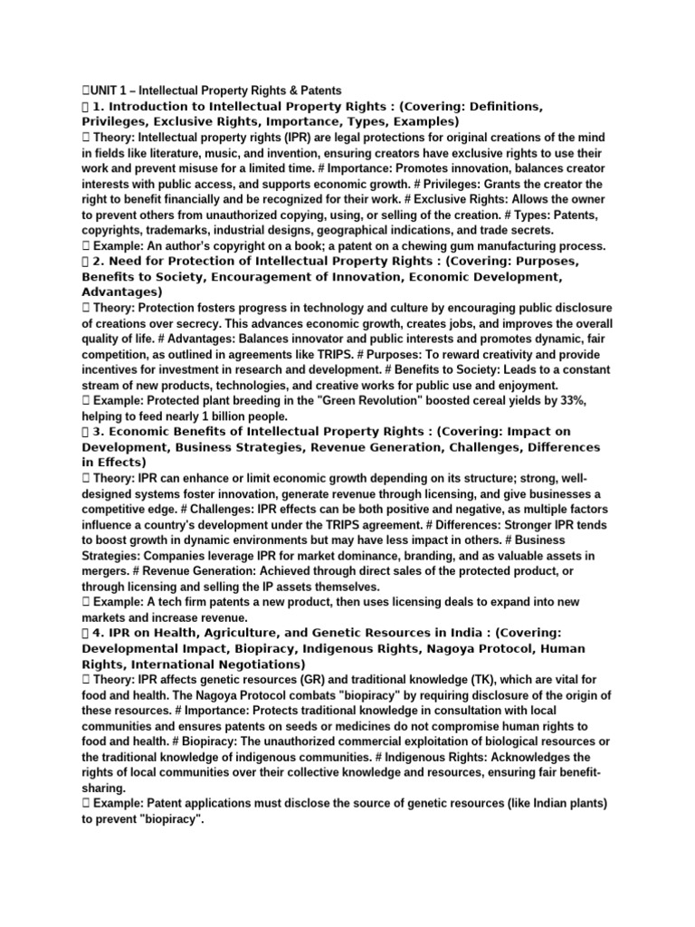 ?UNIT 1 - Intellectual Property Rights & Patents | PDF | Intellectual ...