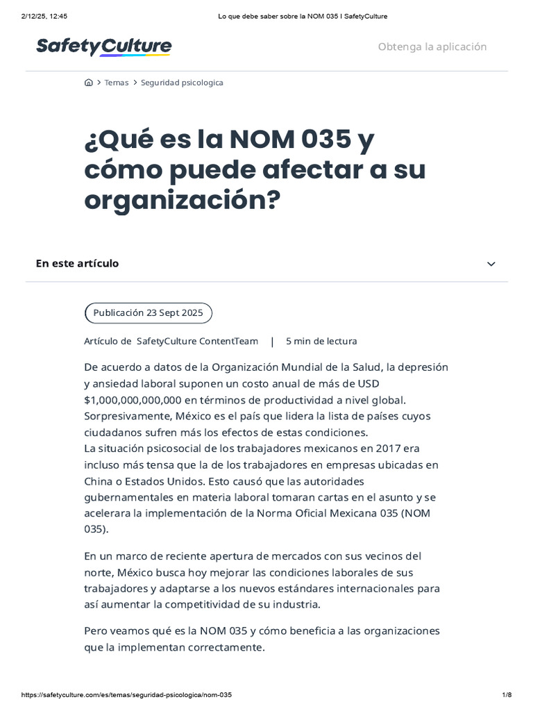 Lo Que Debe Saber Sobre La NOM 035 I SafetyCulture | PDF