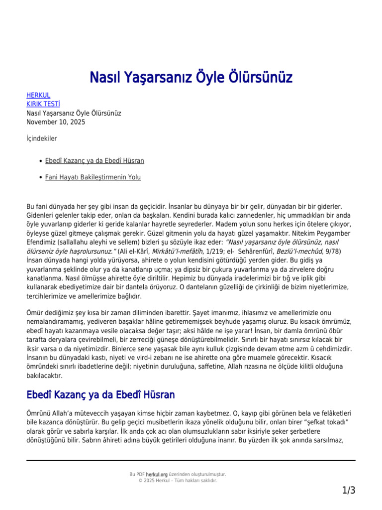 Nasil Yasarsaniz Oyle Olursunuz | PDF