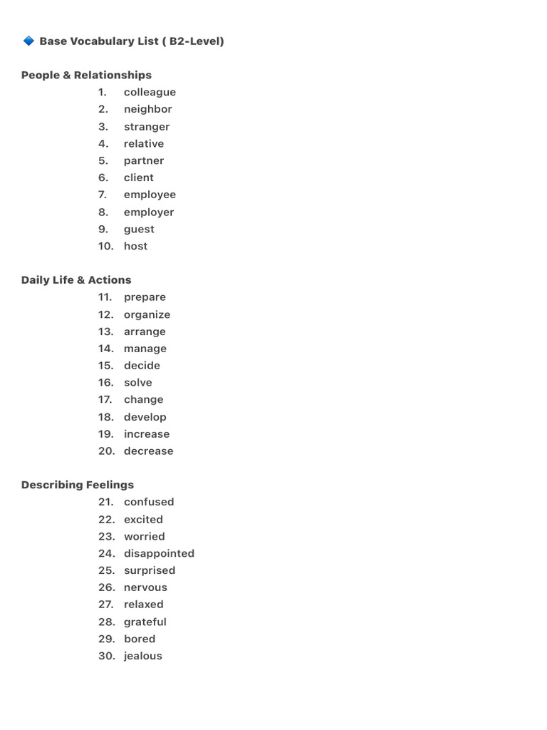 ? Base Vocabulary List (B2-Level) | PDF | Psychology | Behavioural Sciences