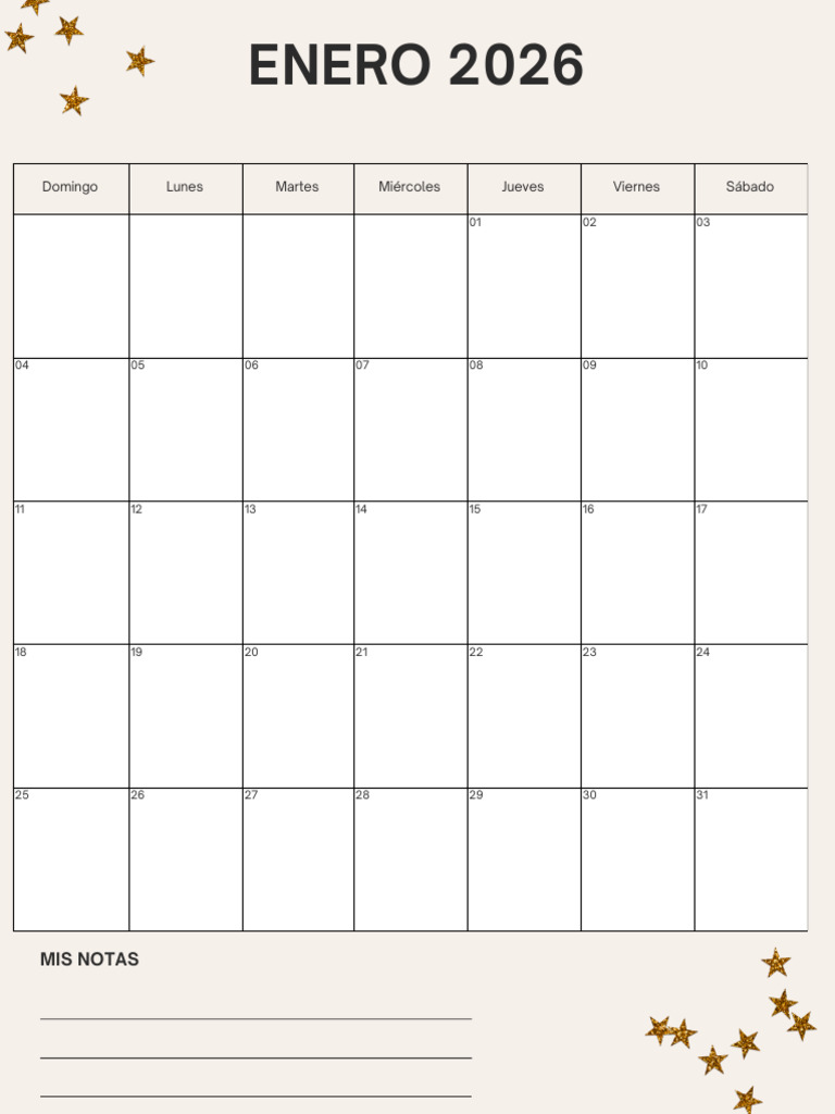 Agenda Calendario Enero 2026 Planificador Mensual Minimalista Rosa | PDF