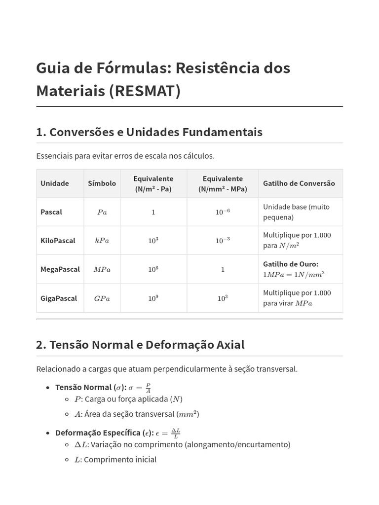 Formulas Base de Resistencia Dos Materiais | PDF | Estresse (Mecânica ...