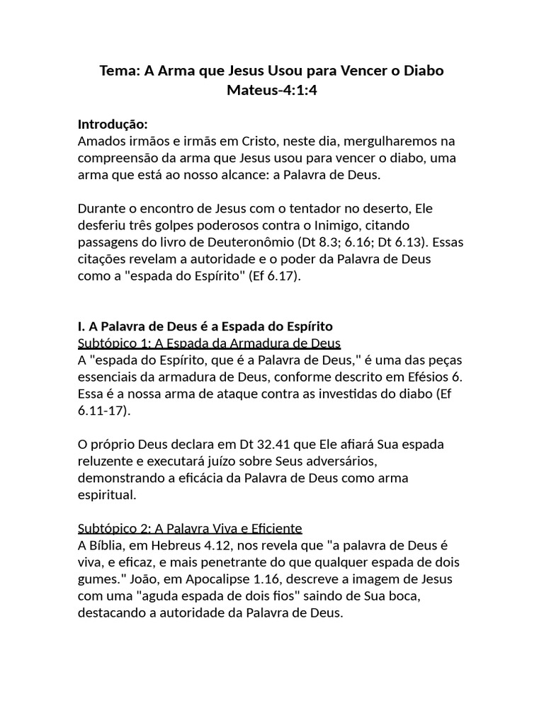 A Arma Que Jesus Usou para Vencer o Diabo | PDF | Bíblia | Diabo