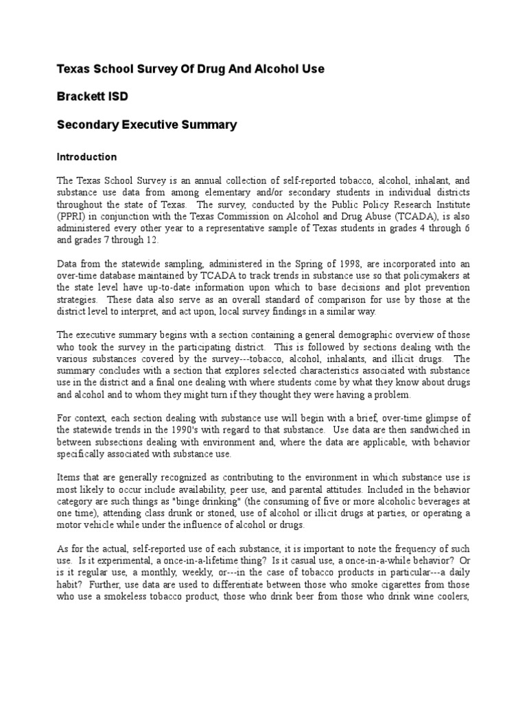 KINNEY COUNTY Brackett ISD 1998 Texas School Survey of Drug and