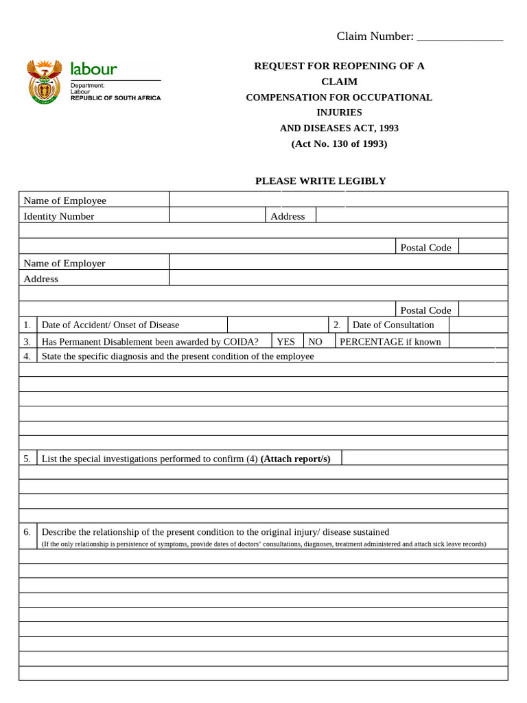 Form - COID - Request For Opening A Claim | PDF | Medical Diagnosis ...