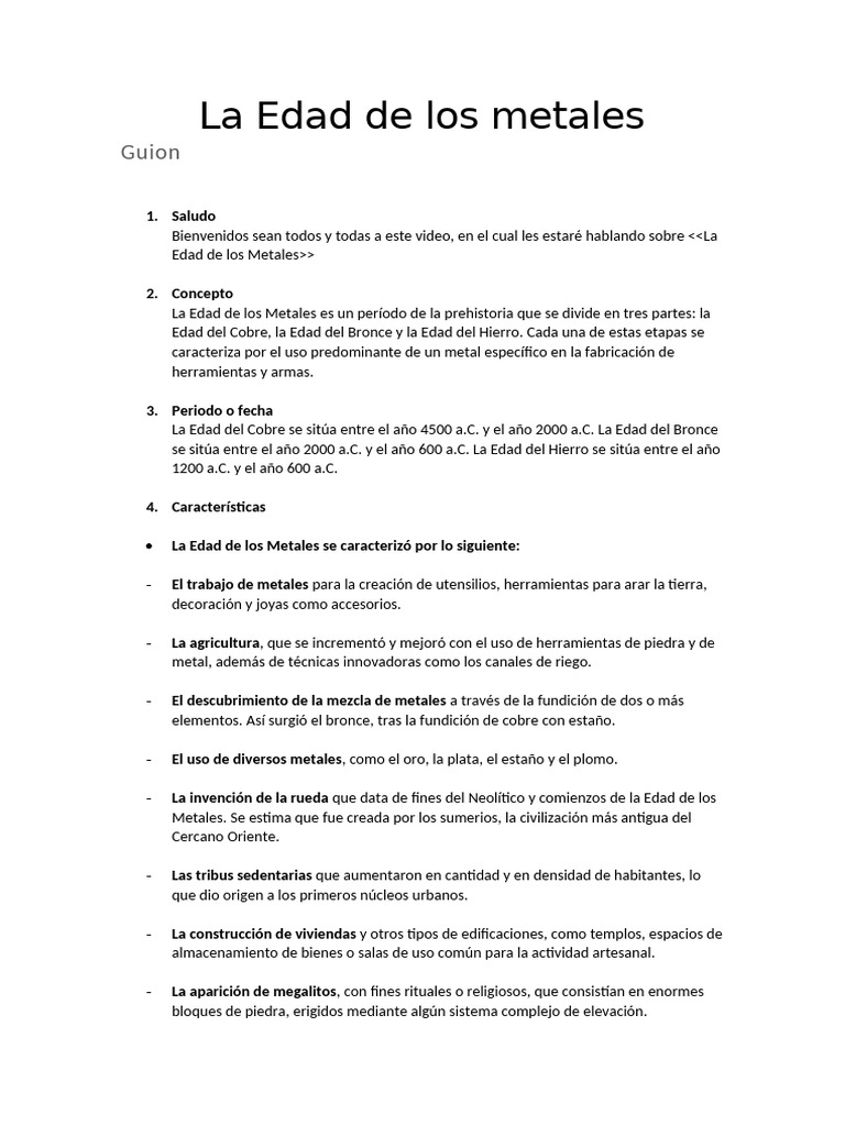 Guion - La Edad de Los Metales | PDF | Rieles | Bronce