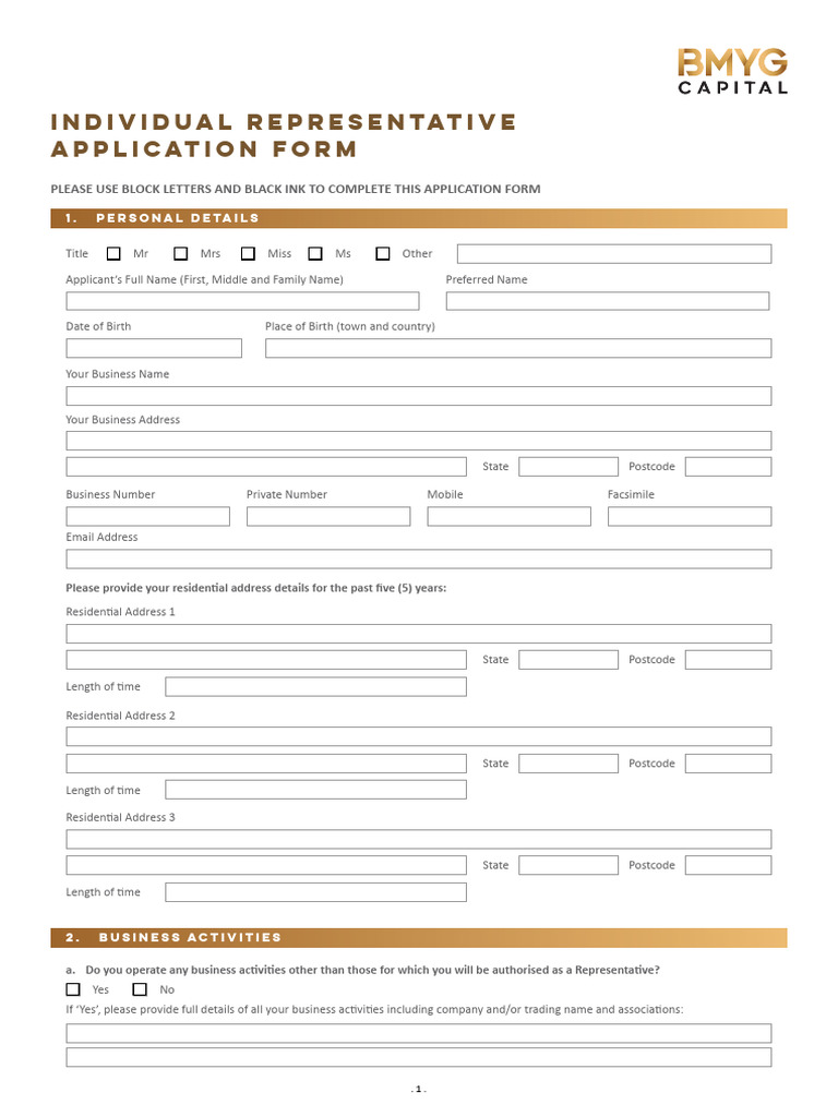 Individual Representative Application Form - Template | PDF | License ...
