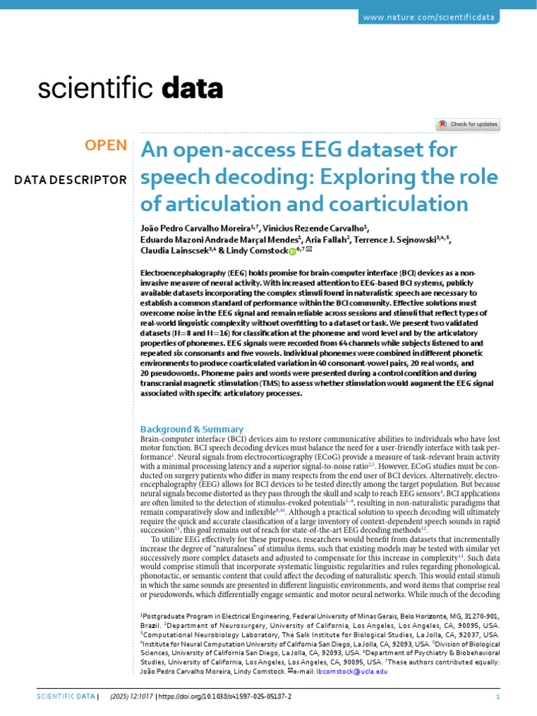 An Open-Access EEG Dataset For Speech Decoding | PDF ...