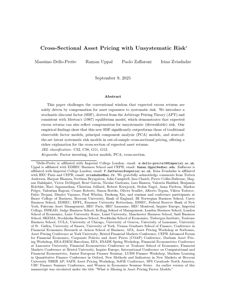 02 DelloPreite Uppal Zaffaroni Zviadadze Unsystematic Risk | PDF | Risk ...