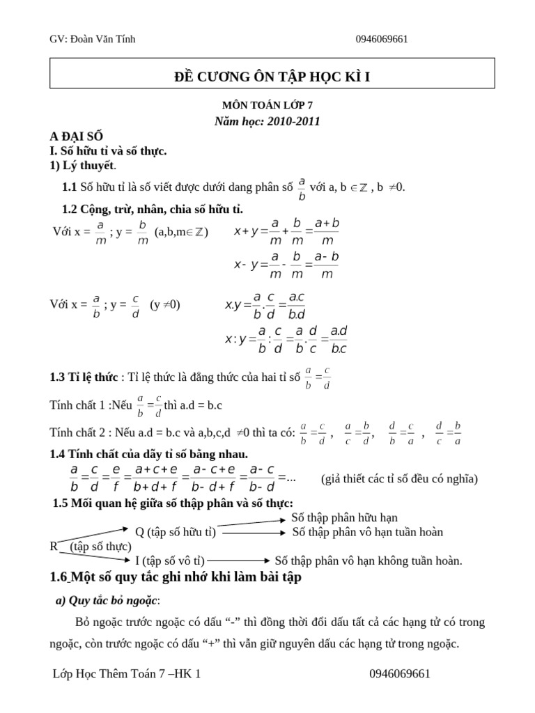 De Cuong on Tap Toan 7 Ki 1 Nh 20162017 | PDF