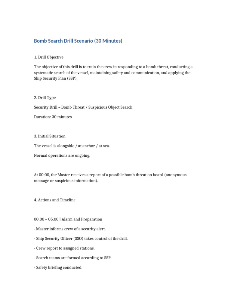 Bomb Search Drill Scenario | PDF