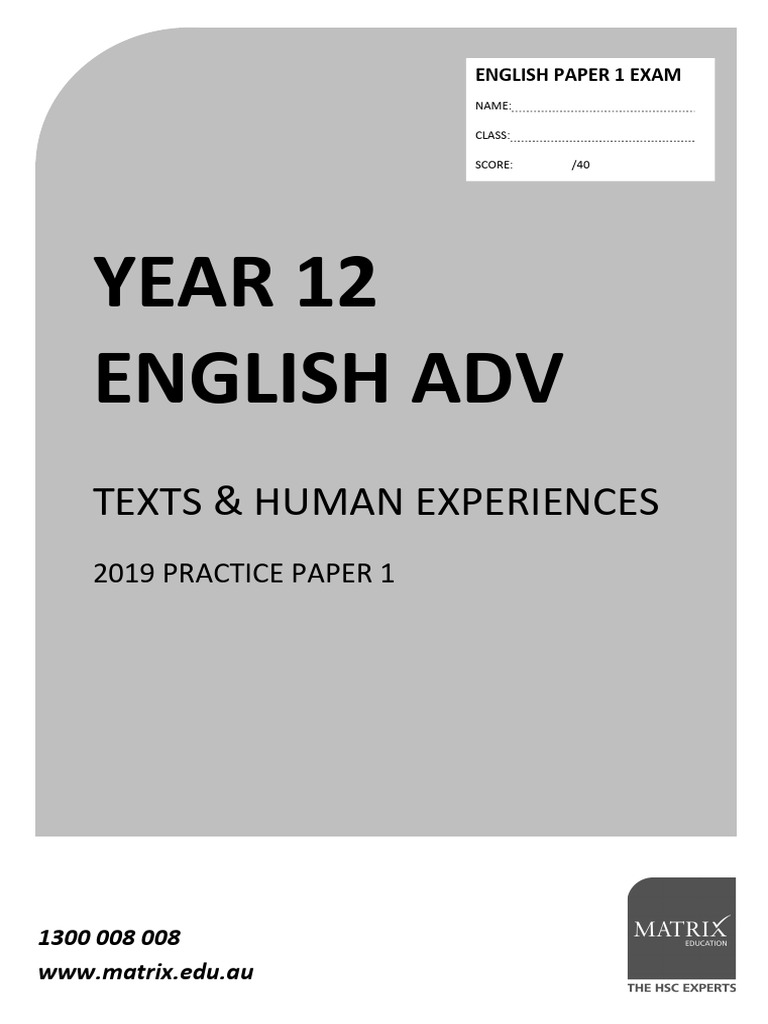 2019 HSC Matrix English Advanced Practice Paper 1 | PDF | Neville ...