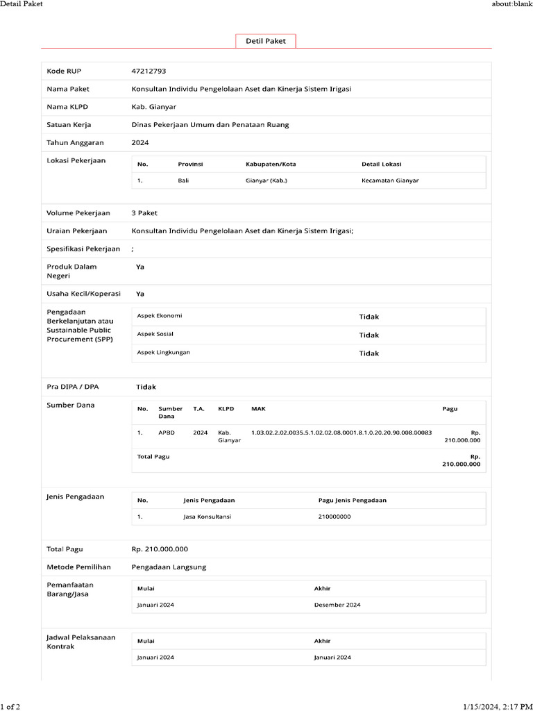Kode RUP Konsultan EPaksi 1 | PDF