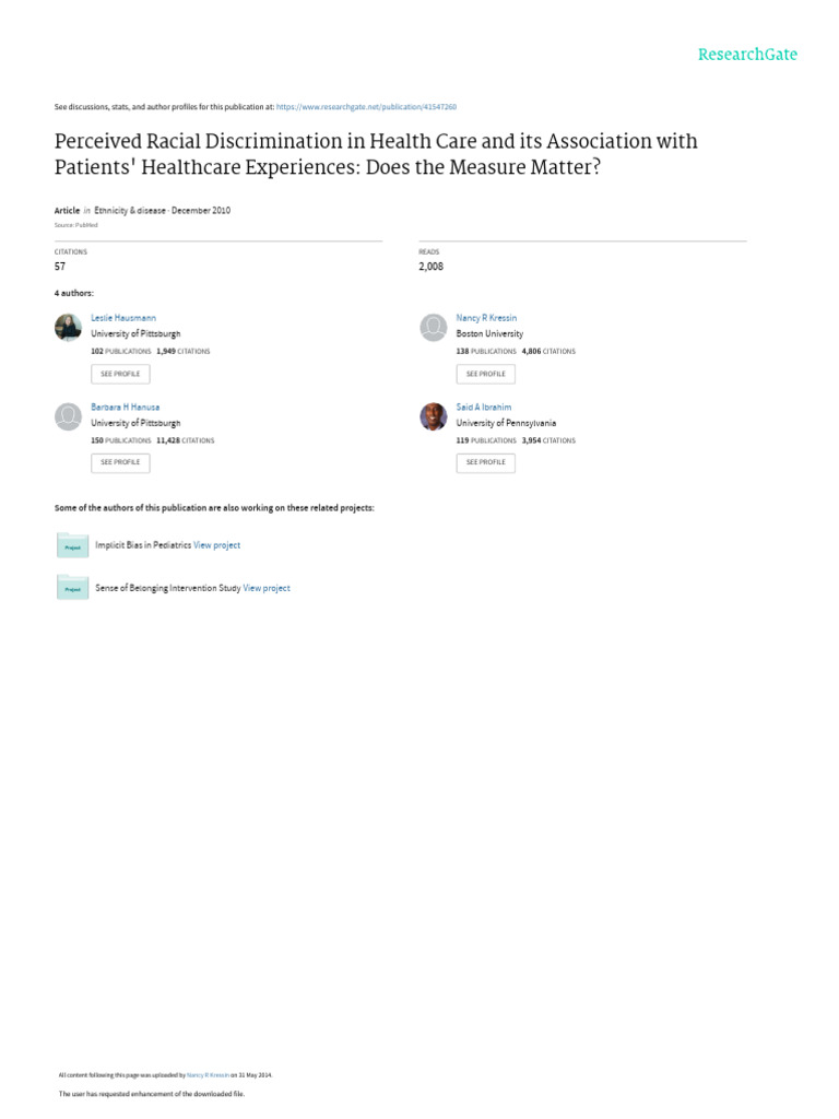 Perceived Racial Discrimination in Health Care | PDF | Discrimination ...