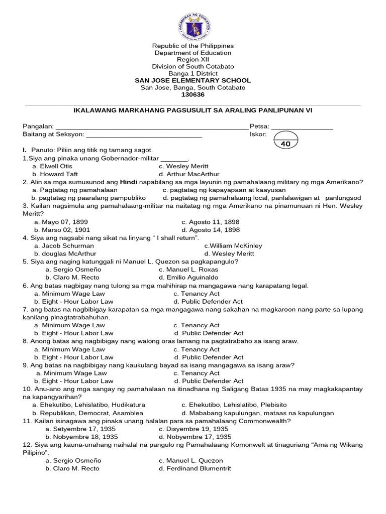 2nd Quarter PT in AP 6 | PDF