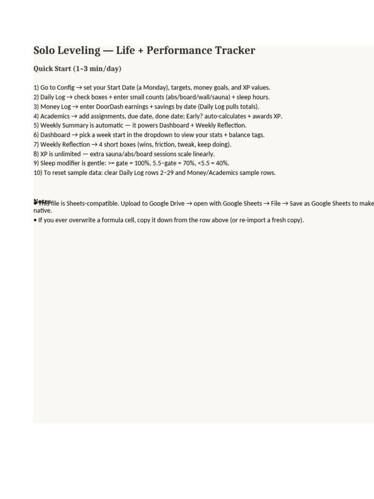 Solo Leveling Life Performance Tracker | PDF