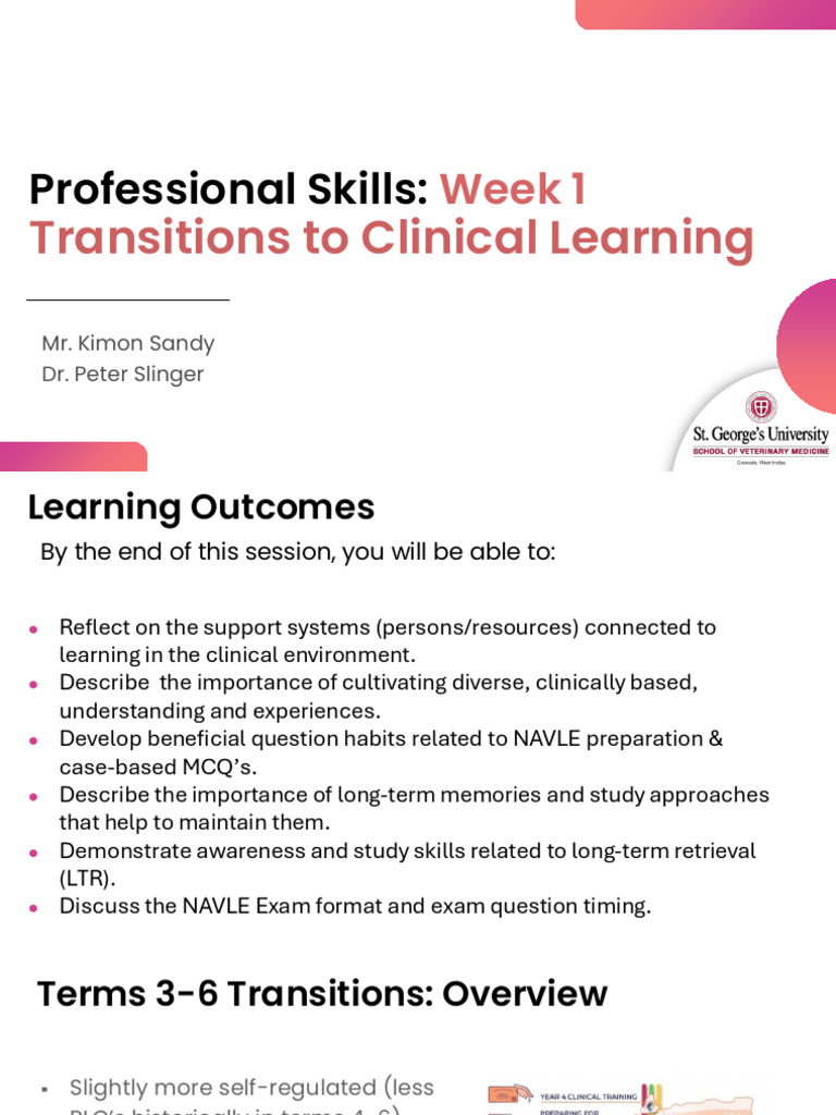 PS Week 1 Lesson 1 - Transitions To Clinical Learning In-Class | PDF ...