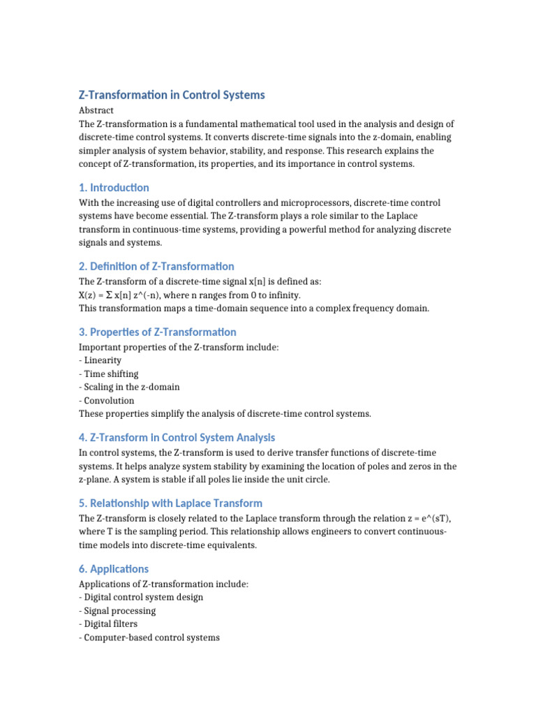 Z Transformation in Control Systems | PDF