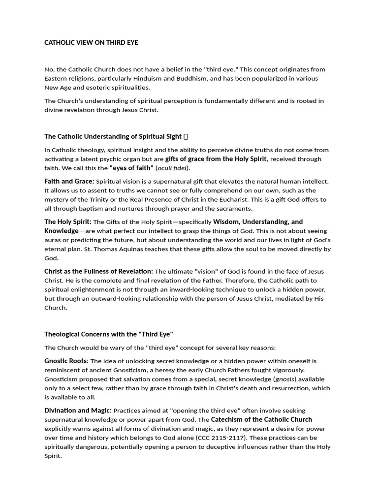 Catholic View On Third Eye | PDF | Faith | Catholic Church